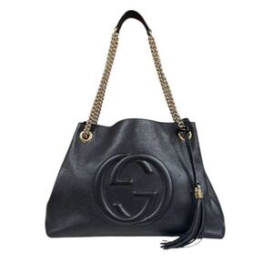 Gucci Soho Leather Gold Chain Tassel Shoulder Tote Bag